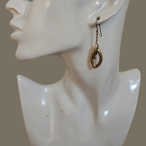 Vintage 1990s Modern Geometric Ball Chain Dangle Hook Earrings - Picture 1 of 4